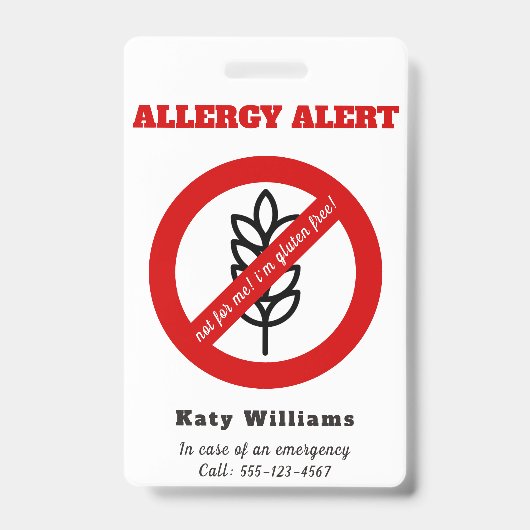 Badge Pas pour moi, je suis sans gluten ! Alerte Allergi (Avant)