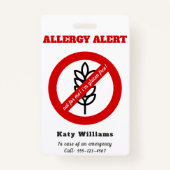 Badge Pas pour moi, je suis sans gluten ! Alerte d'aller (Dos)