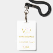 Badge Pass All Access VIP Concert en Or Blanc Simple (Avant avec lanière)