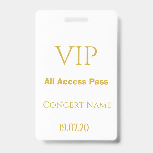 Badge Pass All Access VIP Concert en Or Blanc Simple