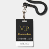 Badge Pass All Access VIP Simple Nom Date Concert (Avant avec lanière)
