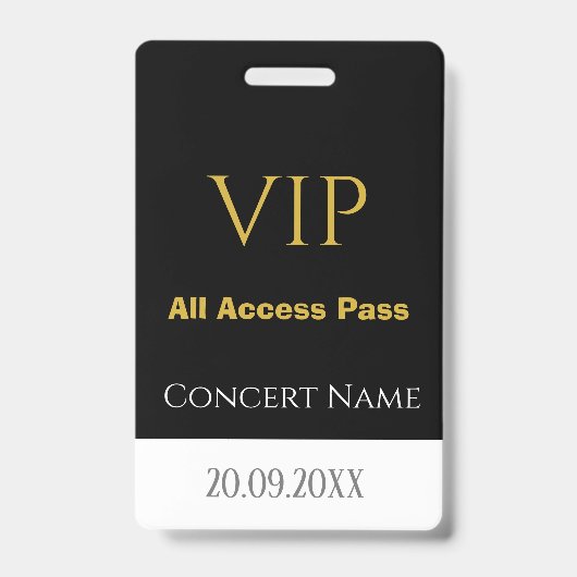 Badge Pass All Access VIP Simple Nom Date Concert (Avant)