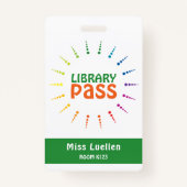 Badge Pass Bibliothèque de salle de classe personnalisée (Devant)