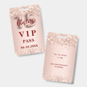 Badge Pass de la partie d'or du rose Quinceanera (Front & Back)