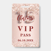 Badge Pass de la partie d'or du rose Quinceanera (Front)