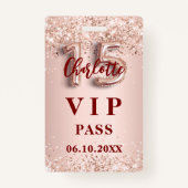 Badge Pass de la partie d'or du rose Quinceanera (Devant)