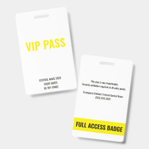 Badge Pass VIP Accès Complet Festival de Musique Blanc J