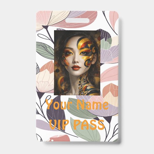 Badge PASS VIP classique botanique élégant, (Avant)