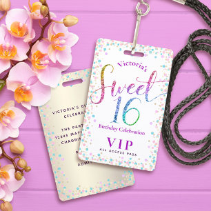 Badge Pass VIP d'anniversaire Sweet 16 avec points arc‑e