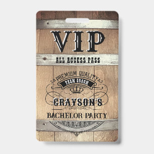 Badge Pass VIP Enterrement de Vie de Garçon Rustique