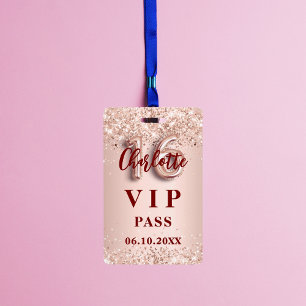 Badge Pass VIP fête rose gold Sweet 16