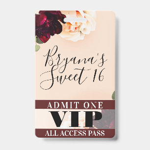 Badge Pass VIP Fleurs de Marsala & Lumières de Chaîne Sw