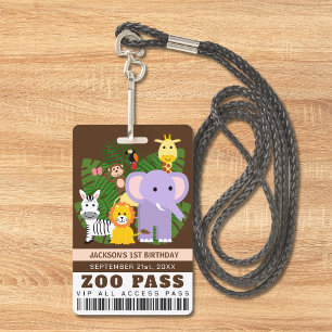 Badge Pass VIP Zoo Animaux Sauvages de la Jungle Anniver