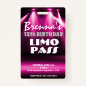 Badge Passage de partie de passage de limousine, VIP, (Dos)