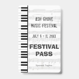 Badge Passe d'accès au Festival Thème Clavier de Piano