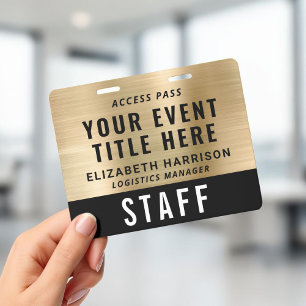 Badge Passe d'accès aux événements VIP Staff Équipe Cart