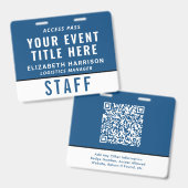Badge Passe d'accès d'événement bleu code QR moderne ID (Avant & arrière)