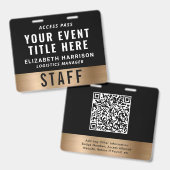 Badge Passe d'accès ID QR Code Noir Or Luxe pour l'événe (Avant & arrière)