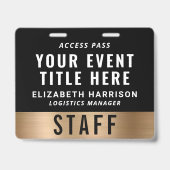 Badge Passe d'accès ID QR Code Noir Or Luxe pour l'événe (Avant)