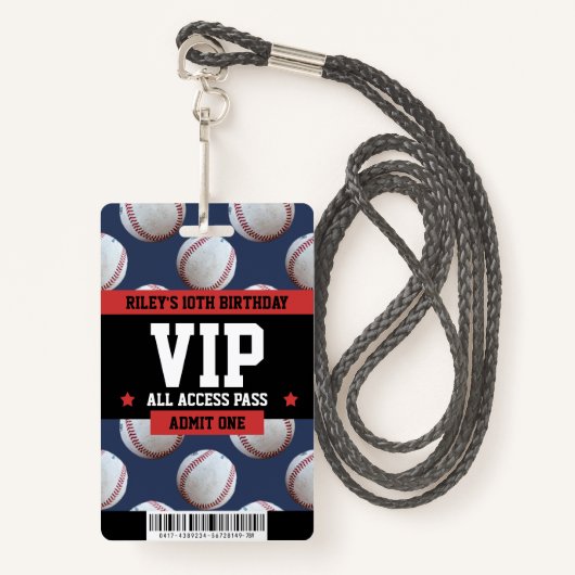 Badge Passe d'anniversaire VIP de baseball (Devant avec lanière)
