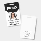 Badge Passe de la presse - Photo et code à barres - Badg (Avant & arrière)
