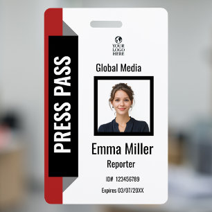 Badge Passe de média personnalisé rouge et noir Carte