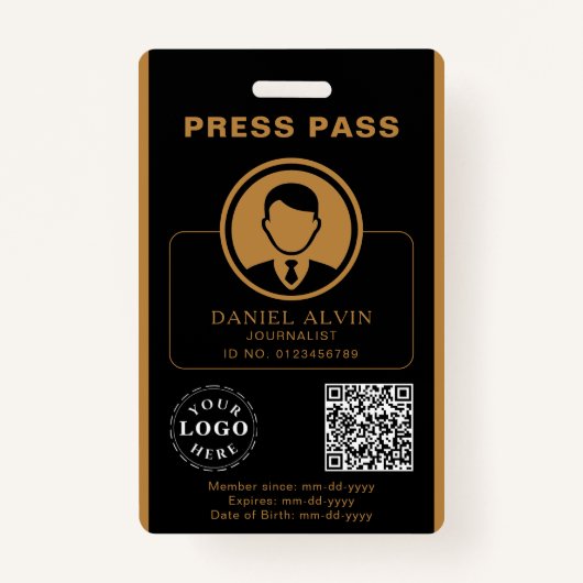 Badge Passe de presse personnalisée avec ID photo et cod (Devant)