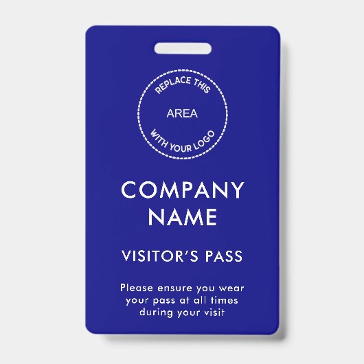 Badge Passe de visiteur Logo de la société Bleu (Avant)
