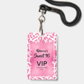 Badge Passe Invitation rose Leopard Sweet 16e anniversai (Avant avec lanière)