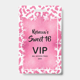 Badge Passe Invitation rose Leopard Sweet 16e anniversai
