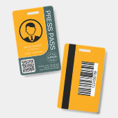 Badge Passe-presse professionnelle avec code QR et photo (Avant & arrière)