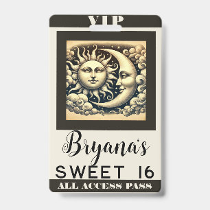 Badge Passe VIP Anniversaire Soleil & Lune Céleste Vinta