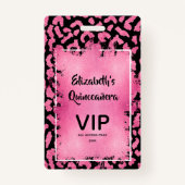 Badge Passe VIP Invitation Léopard Rose Quinceañera (Devant)