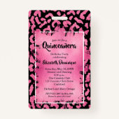 Badge Passe VIP Invitation Léopard Rose Quinceañera (Dos)