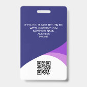 Badge Passe visiteur d'entreprise Code QR ID Violet Bleu (Arrière)