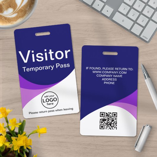 Badge Passe visiteur d'entreprise Code QR ID Violet Bleu