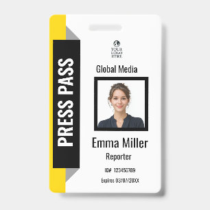 Badge Passeport de média personnalisé noir et jaune Ba