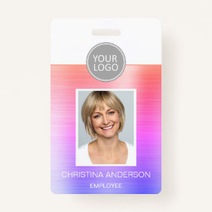 Badge Pastel Metallic Nom de l'employé Logo Photo d'entr