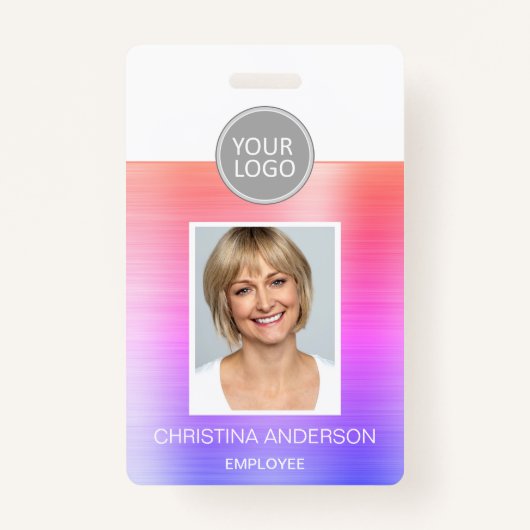 Badge Pastel Metallic Nom de l'employé Logo Photo Entrep (Devant)