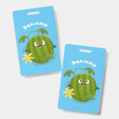 Badge Pastèque de dessin animé souriante et mignonne (Avant & arrière)