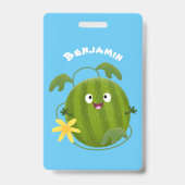 Badge Pastèque de dessin animé souriante et mignonne (Arrière)