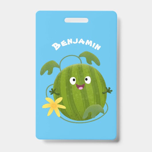 Badge Pastèque de dessin animé souriante et mignonne (Avant)