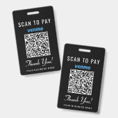 Badge Payer avec Venmo Code QR Noir (Avant & arrière)