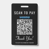 Badge Payer avec Venmo Code QR Noir (Arrière)