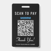 Badge Payer avec Venmo Code QR Noir (Avant)