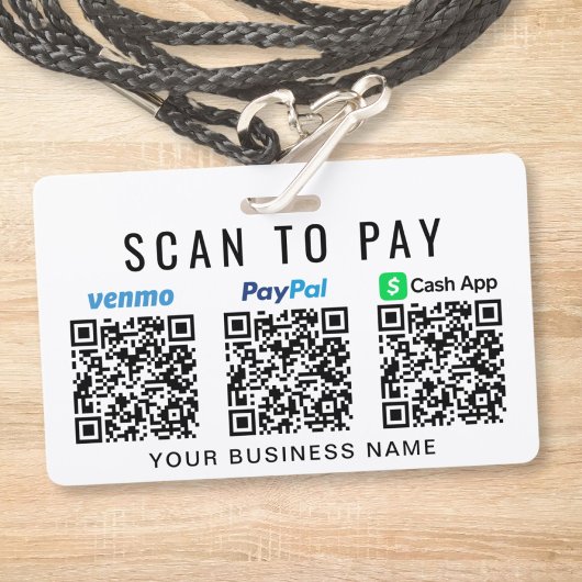Badge Payer par code QR Scan Paypal Venmo CashApp