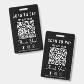 Badge Payer par QR Code Réseaux Sociaux Noir Scan (Avant & arrière)
