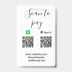 Badge Paypal Cashapp scan pour payer QR ajoutez le nom d