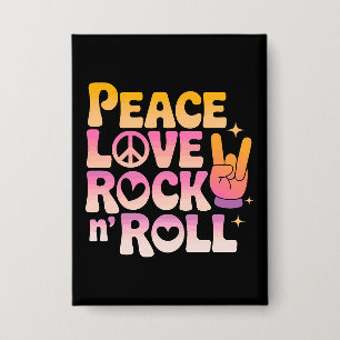 Badge Peace Love Rock n Roll - Typographie inspirée par 