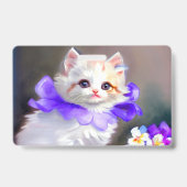Badge Peinture de chat blanc avec collier de fleurs viol (Arrière)